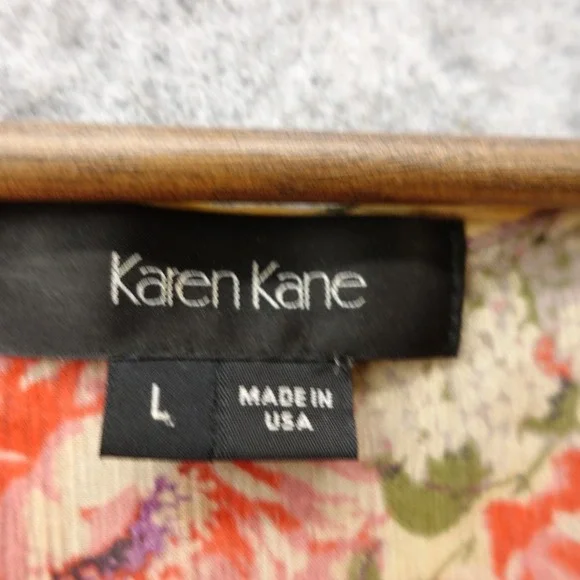 Karen Kane Silk Top Womens L Cream Rose Floral Peplum Blouse Sheer Boho USA Made - Picture 3 of 11